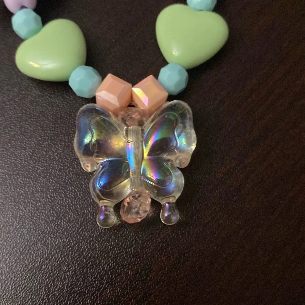 Pastel beaded with butterfly pendant Necklace and Bracelet